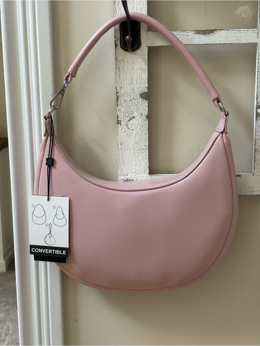 BCBG Convertible Shoulder Bag in Dusty Pink